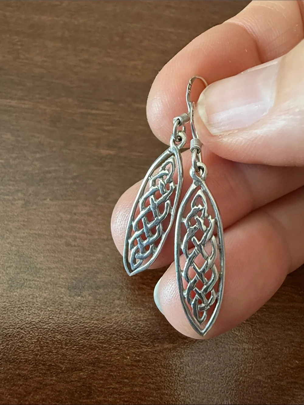 Vintage 925 sterling silver drop earrings, traditional Celtic knot - Picture 2 of 6